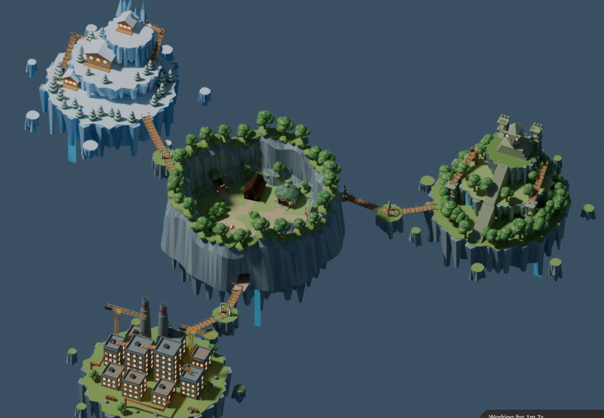 Overview of the WildWorks floating island map